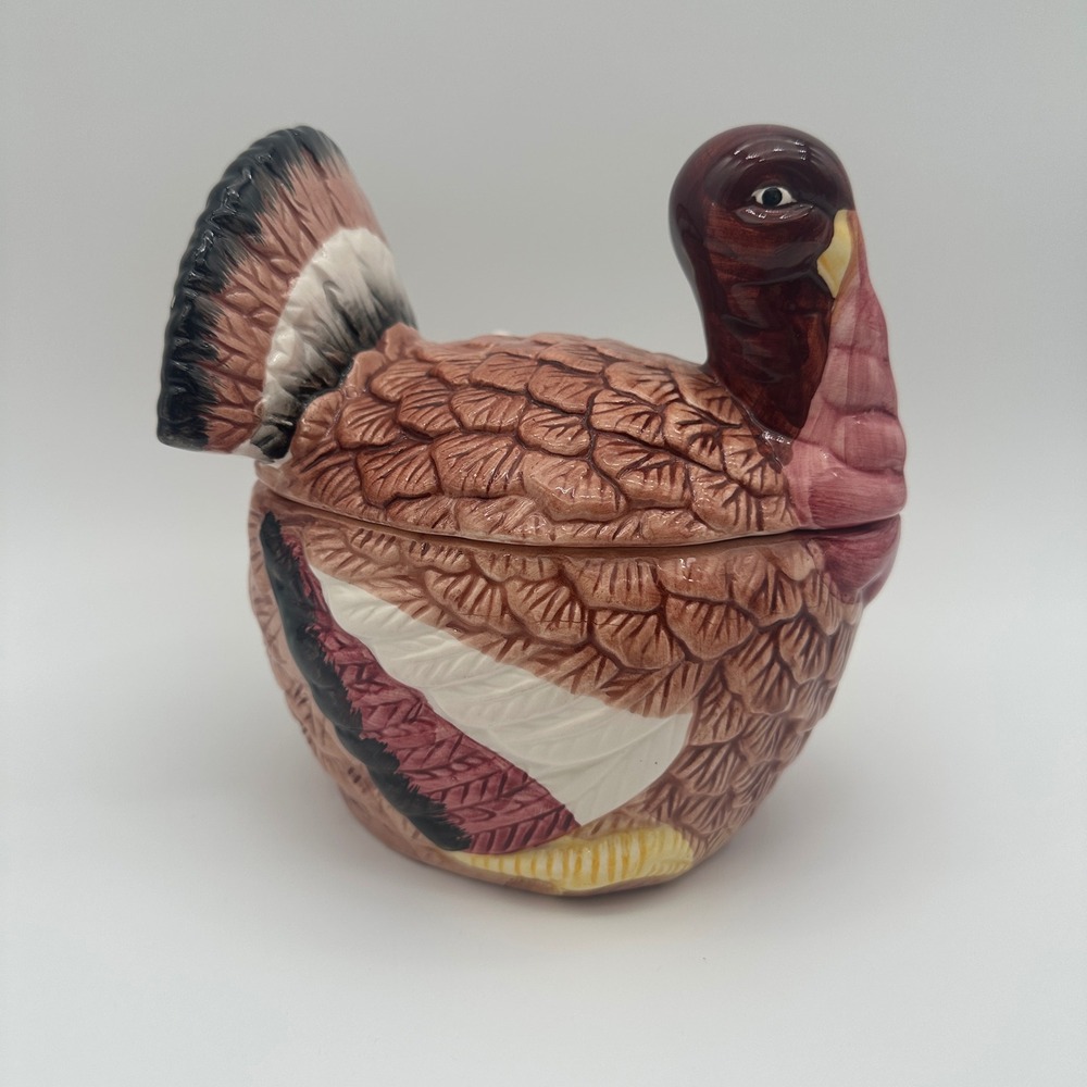 Vintage Thanksgiving Ceramic Turkey Tureen Gravy Boat with Lid and Spoon 3pc Set - Picture 3 of 16